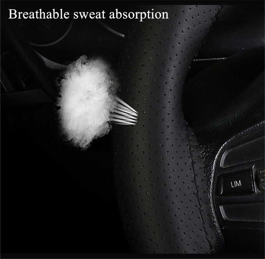 38CM Deluxe Black Carbon Fiber & Leather Car Steering Wheel Cover Trim Universal