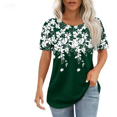 Crew Neck Short Sleeve Black White Floral Print T Shirt Women's Outfits Casual Daily Wear