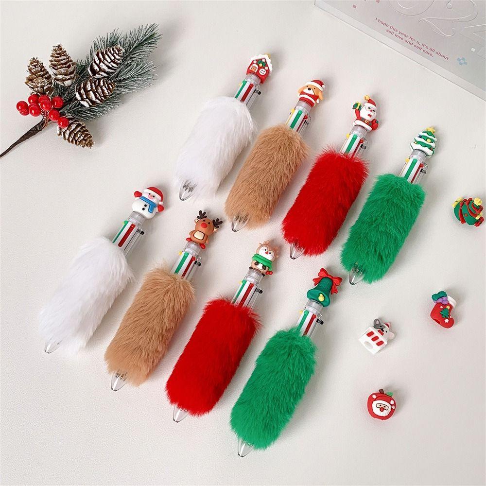 Plush Six Color Pen Christmas Gift Xmas Gel Pen High Quality Neutral Pen Student