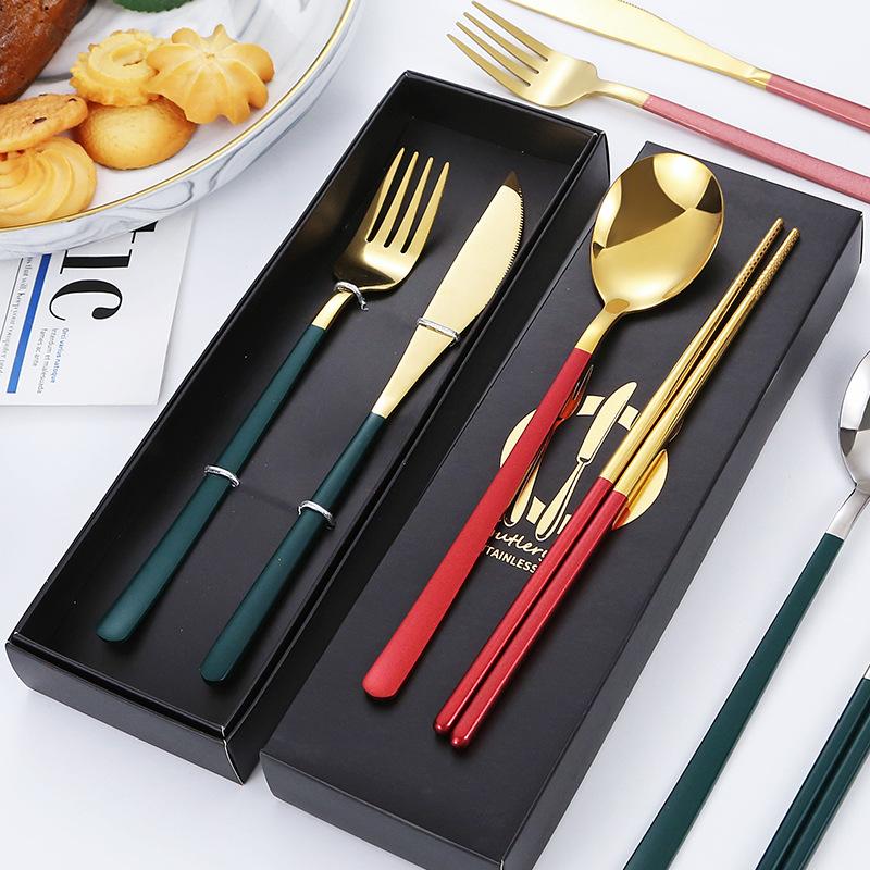 Подарочная коробка из нержавеющей стали 304, нож, ложка, палочки для еды, специальный набор, набор для приготовления пищи, семейная кухня, дорожный, полный набор, 2 шт.