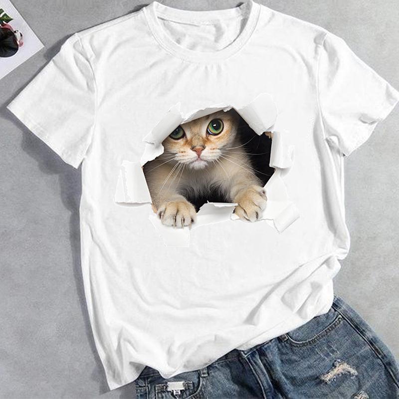 Летняя мода 3D Cat Прекрасный тренд Графическая футболка Одежда Повседневный женский топ Футболка с коротким рукавом Женская футболка с принтом