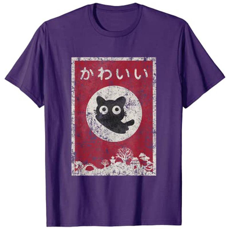 Кавайная Кошка Японская Черная Аниме Кошка Футболка T-Shirt Женская Одежда Y2k Унисекс Га Графическая Одежда Повседневные Топы Мультяшная Футболка Личная