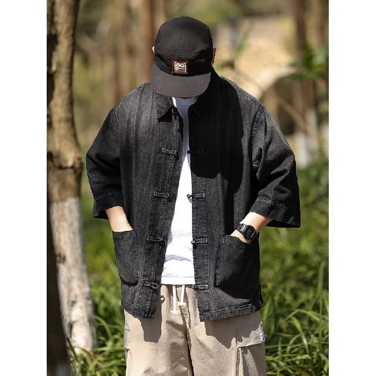 Summer New Chinese Style Vintage Denim Jacket For Men And Women, Loose Retro Button Washed Denim Top