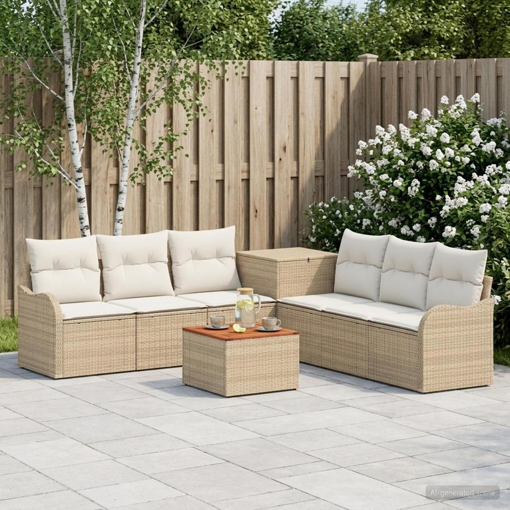 Sofa Set 8 pcs Beige and Cream White Poly Rattan and Steel