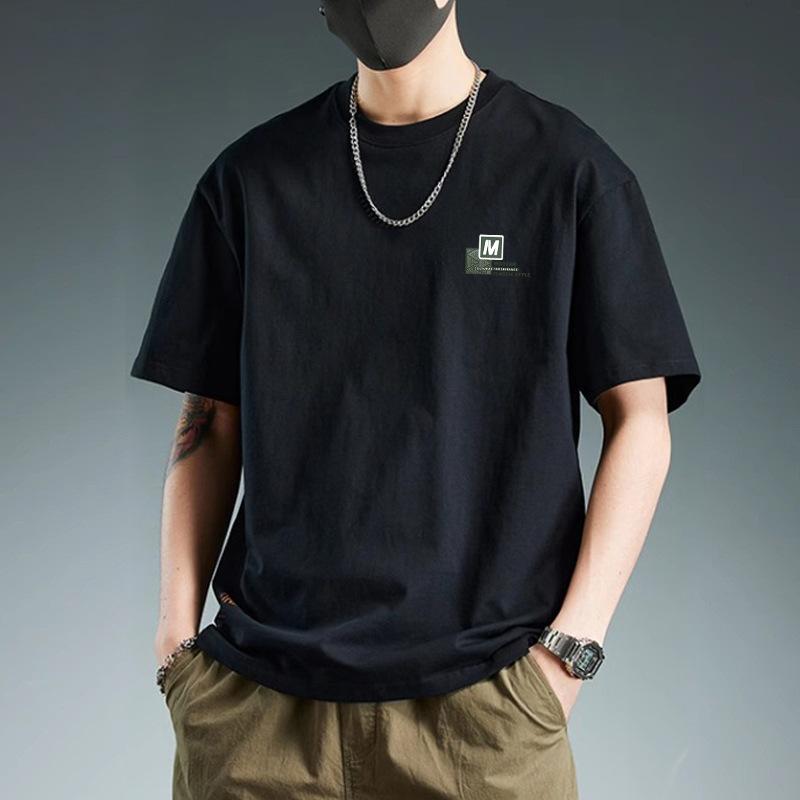 Хлопковая футболка с коротким рукавом Мужская Летняя Модная с принтом Футболка с круглым вырезом Свободная Модная Дышащая