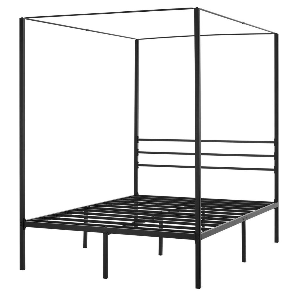 Full Size Canopy Bed Frame, Metal Canopy Bed with Four Posters Design, Heavy Duty Steel Slats Support, Underbed Storage Space, No Box Spring Needed,