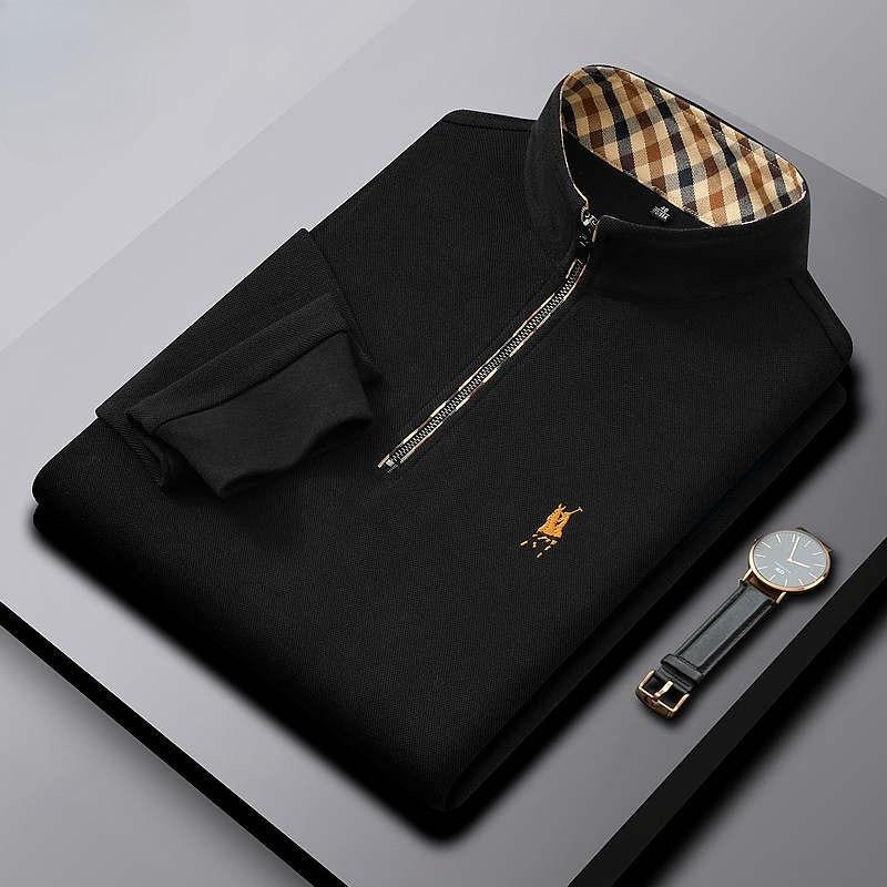 Trend Hub Футболка мужская с длинным рукавом из 100% хлопка премиум-класса, модная вышивка, поло в стиле casual для спорта