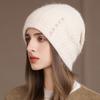 New Style Winter Women Hat Decorate Beanie Hat Simple Design Rabbit Fur Blend Warm Winter Cap Y2K Female Outdoor Knitted Hat