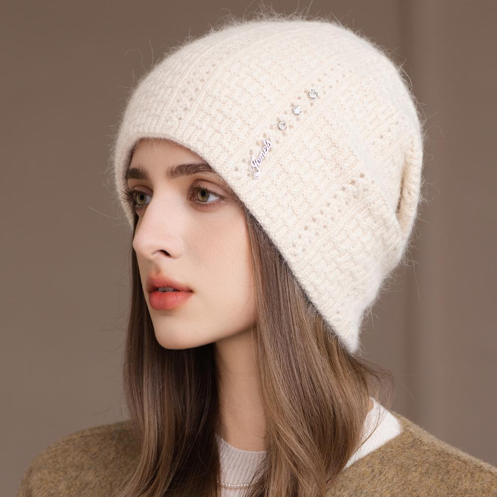 New Style Winter Women Hat Decorate Beanie Hat Simple Design Rabbit Fur Blend Warm Winter Cap Y2K Female Outdoor Knitted Hat