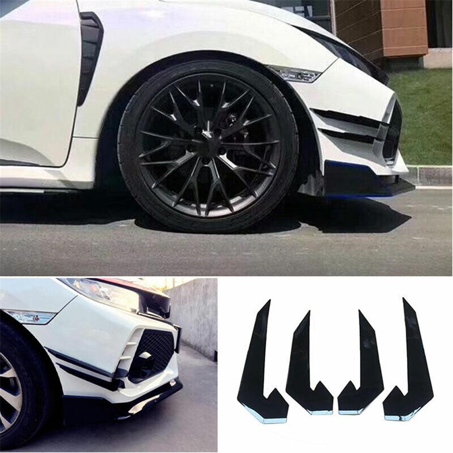 4pcs Front Bumper Canards Splitter Fins Air Knife For Honda Civic Type-R 2016-21