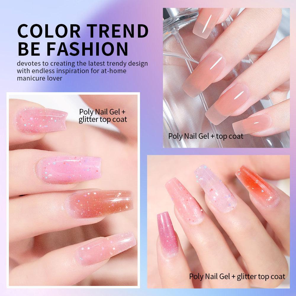 Nail Extension Gel Kit with Glitter Top Coat Crystal Nail Builder Gel No Forms Solid Polygel Nail Art Tools