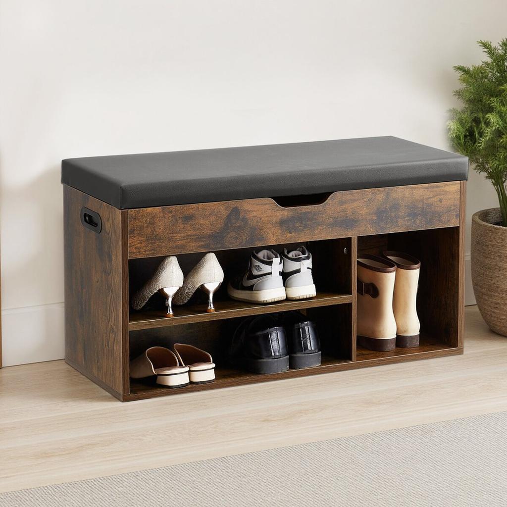 Entryway Shoe Bench, 805 x 305 x 445 mm Shoe Storage Organizer with Hidden Lift Top Storage Space, 300lbs Bench with Cushion Seat and 3 Cabinets for