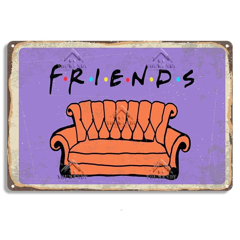 Кофе из Центральной кофейни «Друзья», Винтажная металлическая жестяная вывеска, Декоративная табличка, Ретро тарелка Кафе Кухня Гостиная Бар Постер, UW83