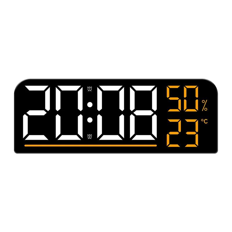 Large Screen LED Digital Wall Clock Time Temperature Humidity Display 2-Alarms Clocks Brightness Adjustable Electronic Clock