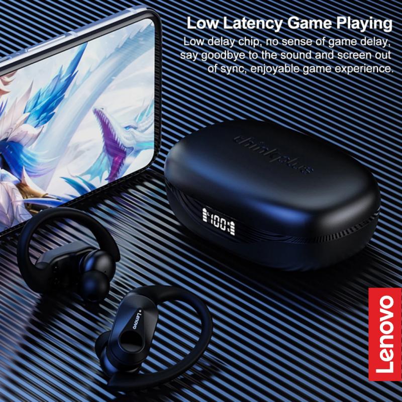 Lenovo Спортивные беспроводные наушники LP75 с микрофонами, кнопочным управлением, светодиодным дисплеем питания, стереозвуком Hi-Fi Bluetooth 5.3 TWS-наушники