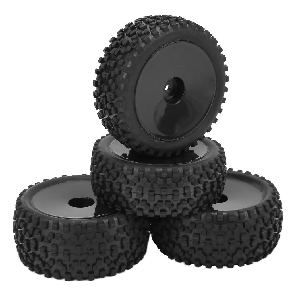 4pcs RC Front Rear Tires and Wheels with 12mm Hex for 1/10 RC Off Road Car Upgrade PartsBlack