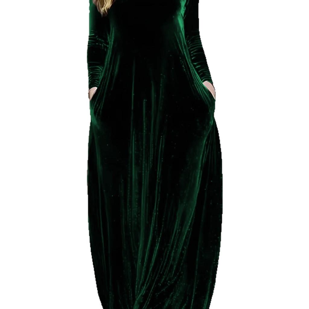 Женское элегантное длинное платье с длинным рукавом и круглым вырезом из золотого бархата