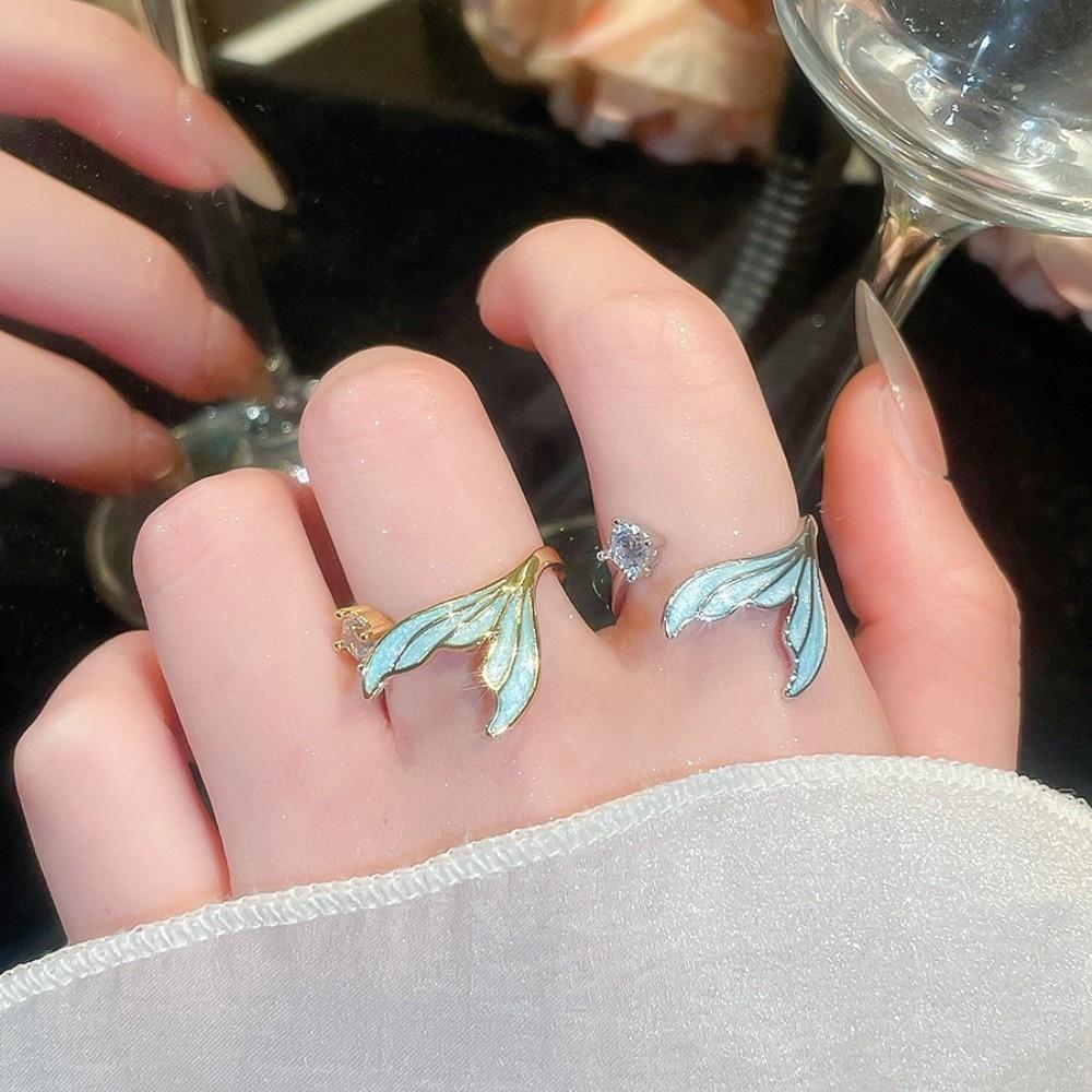 Fishtail Zircon Fishtail Open Ring Easy Design Sense Big Plain Ring Geometric Opening Ring Girl