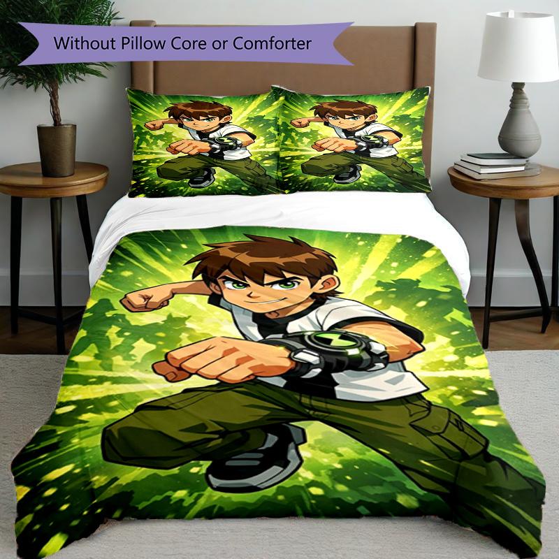 3pcs Duvet Cover Set (1*Duvet Cover + 2*Pillowcase, Without Core), Ben 10 Cartoon Print Bedding Set, Bedroom Decor, All‑Season, Birthday Gift