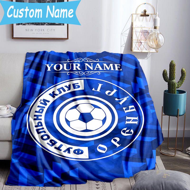 Custom Name Football Club Orenburg Emblem Flannel Blanket, Use for Birthday/Holiday Gift, Soft Blanket for Sofa/Bed/Camping/Office, Home Decor