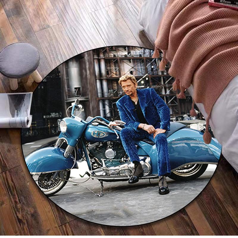1Pc Johnny Hallyday Circular Print Rug - home decoration Carpet For Living Room Bedroom Flooring Computer Chair Area Rug