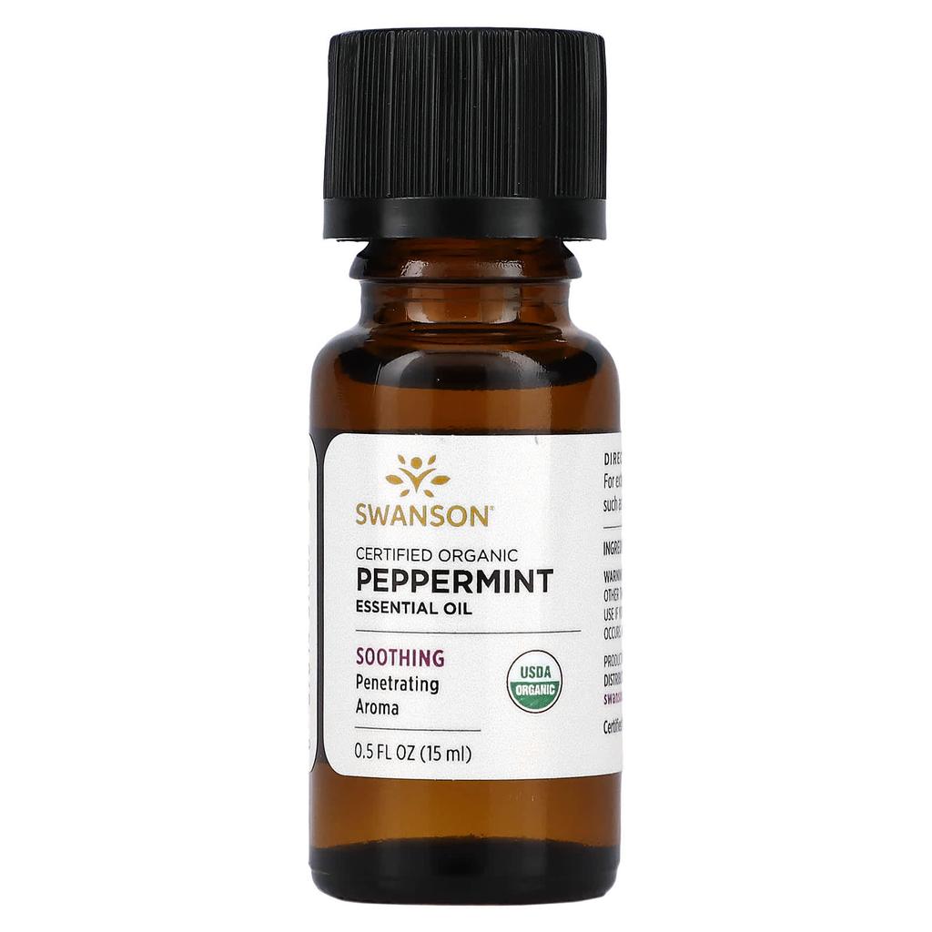 Swanson Certified Organic Peppermint Essential Oil, 0.5 Fl Oz (15 Ml)