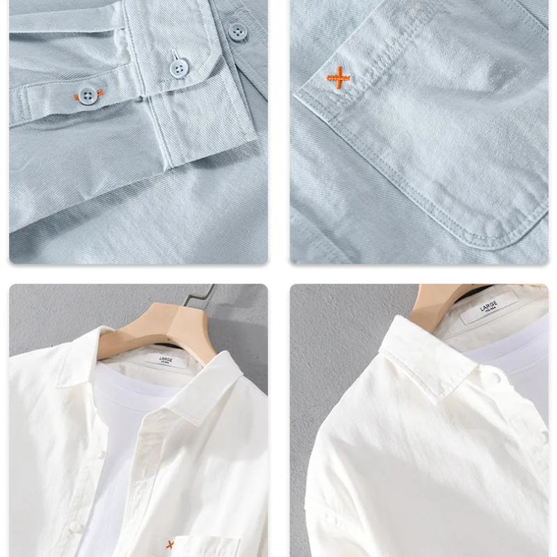 Мужская рубашка с длинным рукавом Simple Style 4XL, повседневные топы с воротником-лацканами из 100 хлопка, универсальная приталенная рубашка однотонного цвета