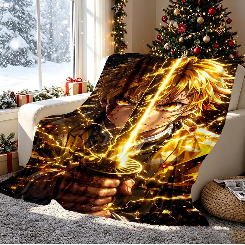 Demon Slayer Pattern Blanket for Home Decoration, Bed, Sofa, Car Travel, Camping, Suitable for All Seasons, Birthday Christmas Gift