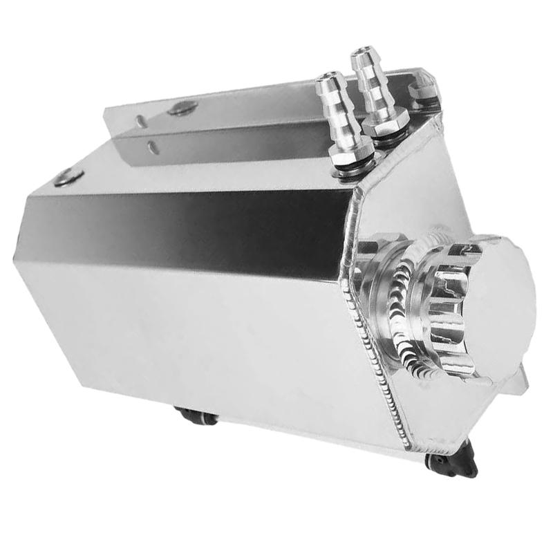 2L Aluminum Radiator Coolant Overflow Water Bottle Expansion Reservoir Tank Cap Glossy Silver fit for Universal
