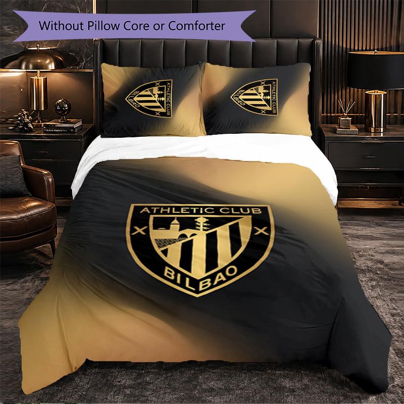 Athletic Bilbao Football 3 Piece Bedding Set Soft Duvet Cover Set with Pillowcases Printed Bedroom Decor Set for Home