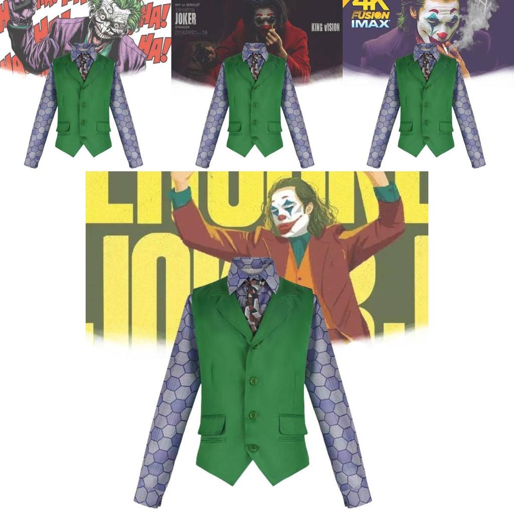 Dark Knight Joker Clown Costume With Shirt Vest Tie Set For Halloween Cosplay