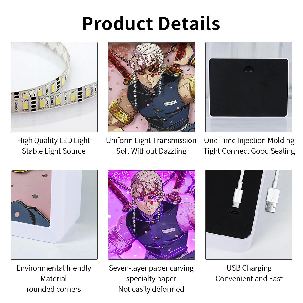 Trending Products Night Light Box Paper Carved Lamp Remote Control Tengen Uzui Anime 3D Led Night Lamp for Home Decoration