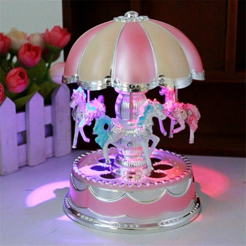 Girl LED Horse Carousel Music Box Toy Clockwork Musical Christmas Gift