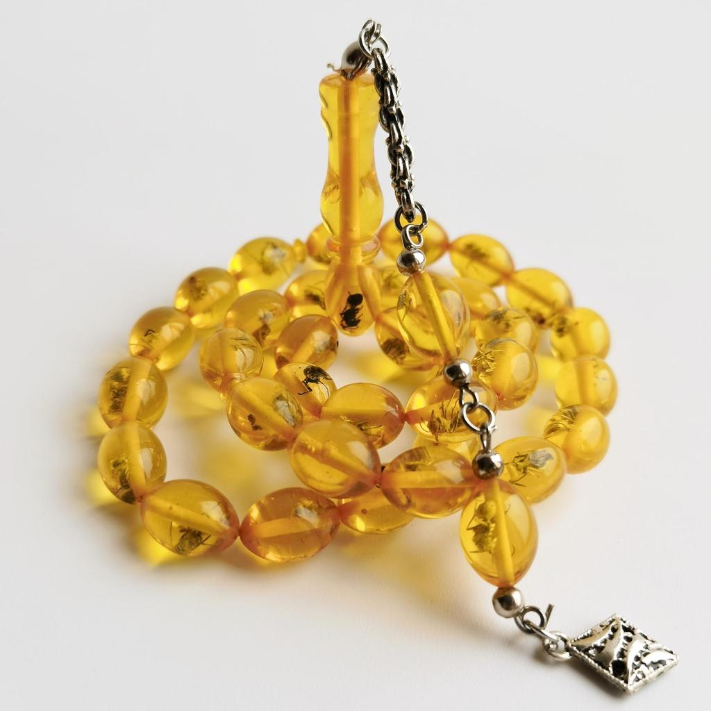 Глобус Cut Ant Fossil Dust Янтарные четки 33 бусины с серебряным покрытием Tasseled Tasbih Rosary Gift Jewelry Accessory Men