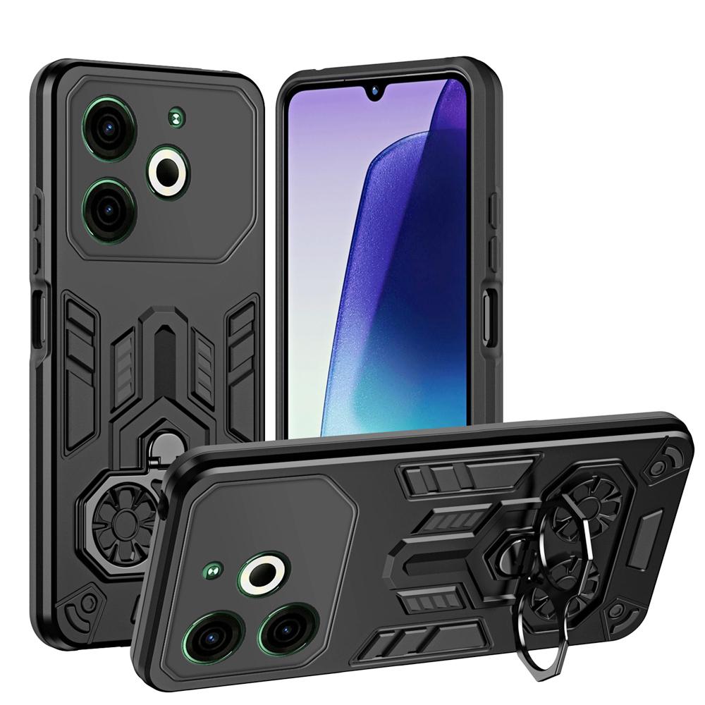 KEYSION Shockproof Armor Case for TECNO POVA 6 Neo 4G Soft Silicone+PC Metal Ring Stand Phone Back Cover for TECNO Pova 6 Neo 4G