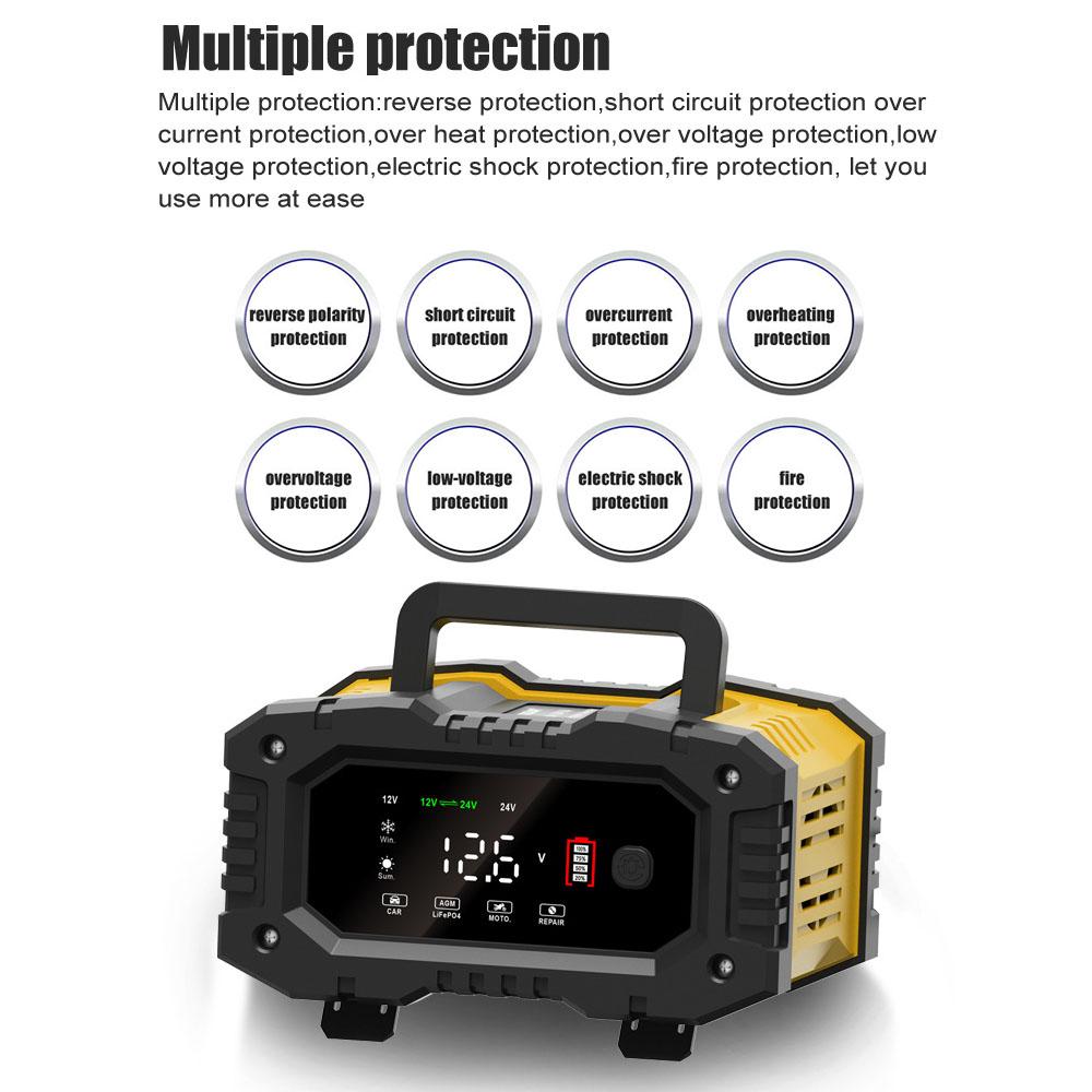 12В-24В Ручное 7-ступенчатое Зарядное устройство для автомобильного и мотоциклетного аккумулятора Смарт-зарядное устройство для AGM GEL SLA Свинцово-кислотных LiFePO4