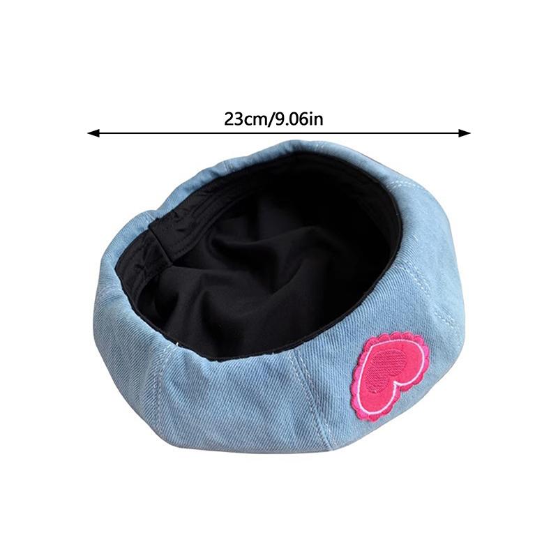 Casual Pink Love Denim Beret Hats Women Spring Summer Shows Face Versatile Retro Painter Cap Japanese Berets Newsboy Caps