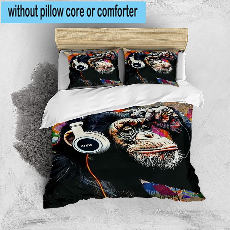 Monkey Music Headphones 3pcs Bedding,Including 1pc Duvet Cover And 2pcs Pillowcases Perfect for Christmas,Ideal for Bedroom, Dormitory