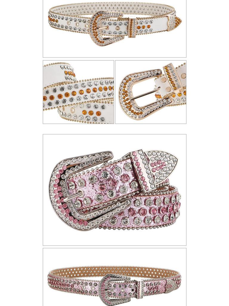 Women's Rhinestone Crystal Waist Belt for Jeans or Dress, European and American Style with Inlaid Rivets