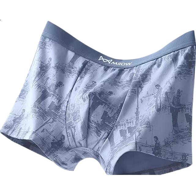 MiiOW Men's Underwear, Pure Cotton Printed Boxer Briefs, 10A Mulberry Silk Antibacterial Loose-Fit Large Size Men's Boxers
