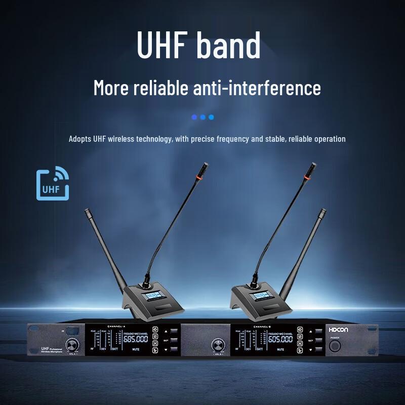 HDCON HT-D820C1 Двухканальная беспроводная настольная система микрофонов на гибкой стойке (Китайская версия)