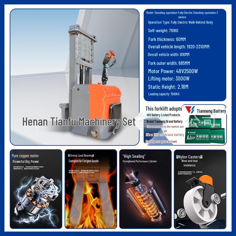 In-Stock Semi-Electric Hydraulic Stacker for Lifting and Handling 2-Ton Loads