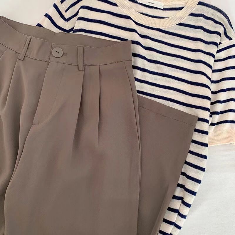 Женские однотонные брюки-костюм с высокой посадкой, осенние прямые модные брюки, повседневные свободные брюки на пуговицах для офиса, корейские женские брюки