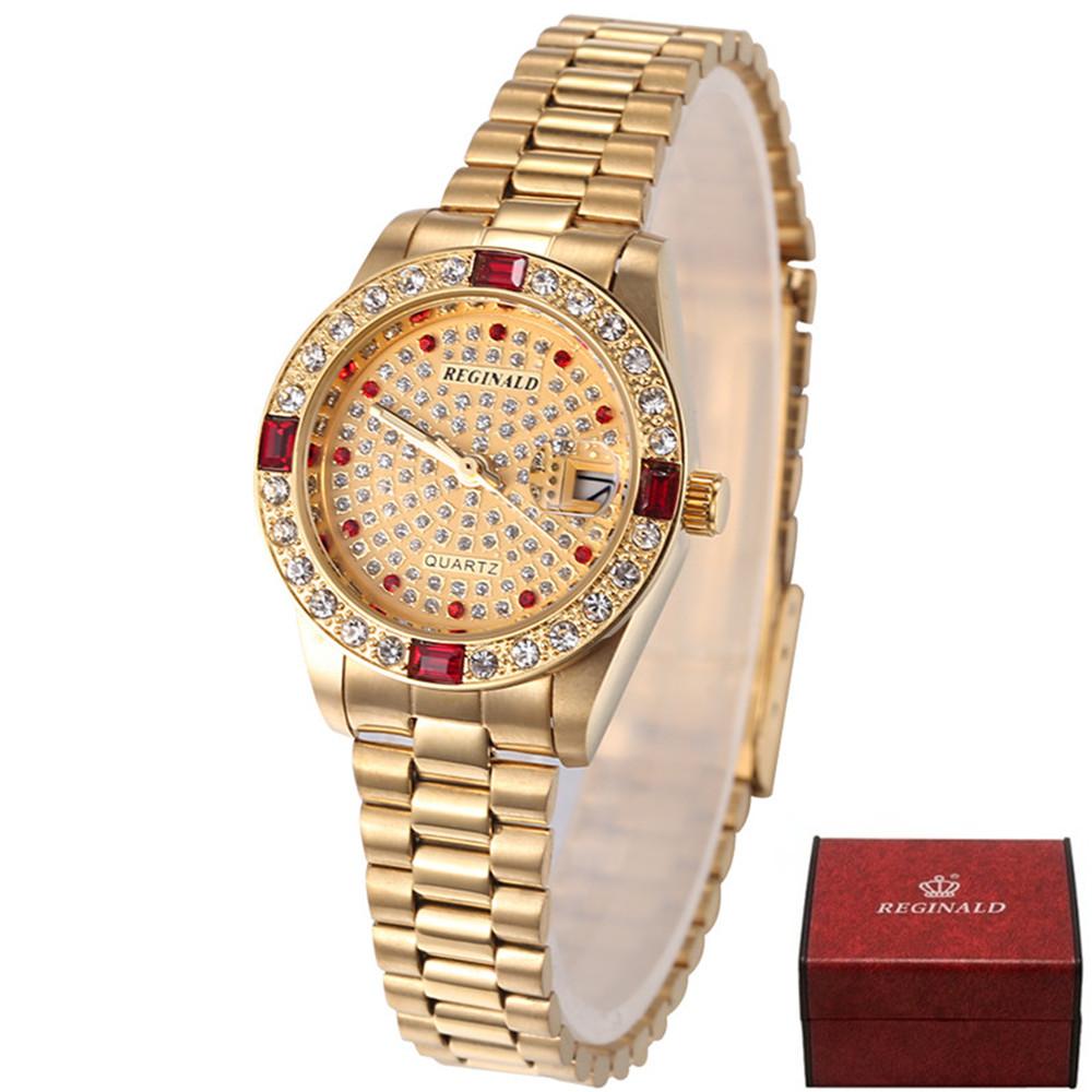 REGINALD Golden Lady Watch Date Crystal Styles Women's Dress Clock Water Proof Dress Wristwatch