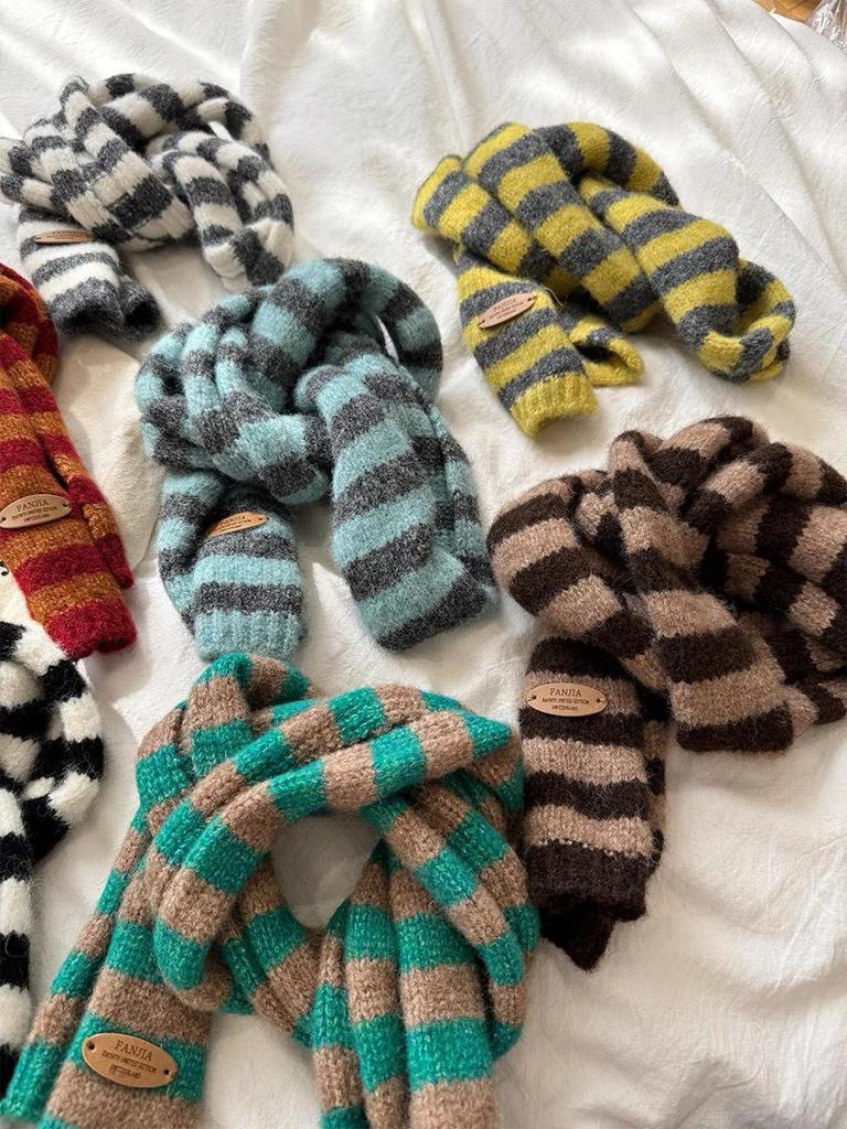 Korean Y2K Color Block Wool Blend Scarf - Versatile & Stylish for Women