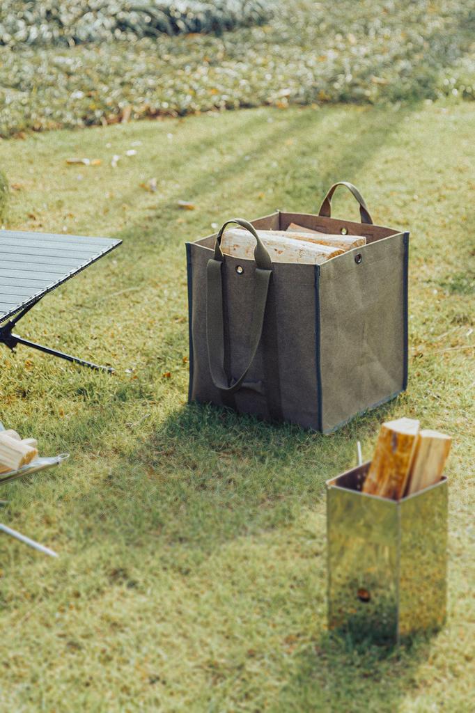 CAMPING MOON BC-400 Canvas Outdoor Bag, Large, Firewood Bag, Camping Bag, Log Carry, Khaki