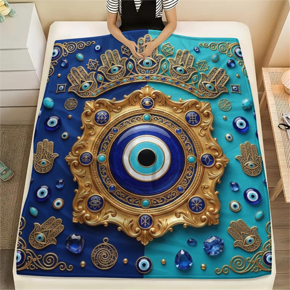 1Pc Evil Eye Print Flannel Blanket, High quality Comfortable for All Seasons, Home Decor, Warmth and Comfort, Perfect for Christmas Gifts W60