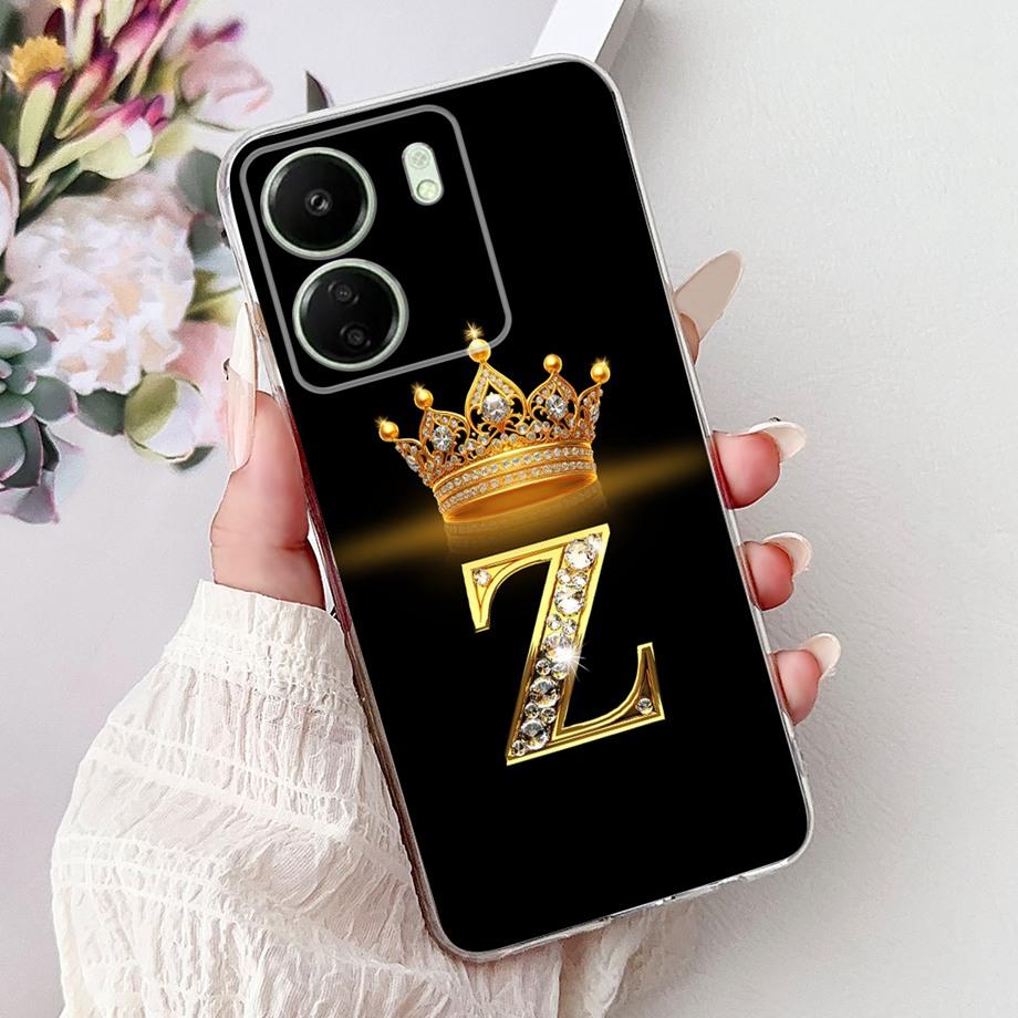 For Xiaomi Redmi 13 13C 4G 5G Soft Silicone Phone Case Crown Letters Initials Cover For Redmi13c 13 C Realme13 Clear Back Cover