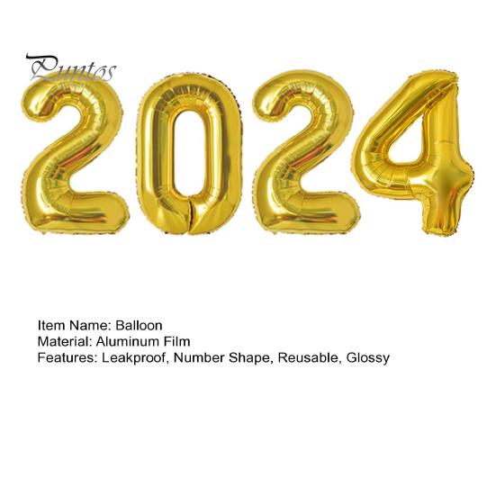 4 шт. воздушный шар с номером золотого цвета многоразовый герметичный реквизит для вечеринки 2024 Новый год декоративный надувной воздушный шар с гладкой поверхностью для вечеринки