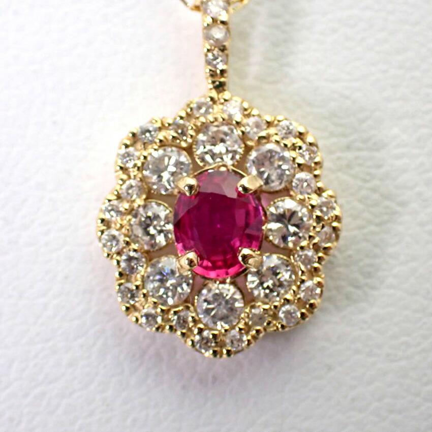 [New] K18 Ruby Diamond Pendant Necklace [i2-6]